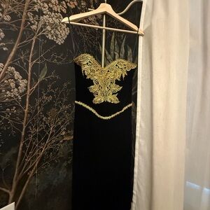 Unique Vintage Black Dress with Gold Embroidery